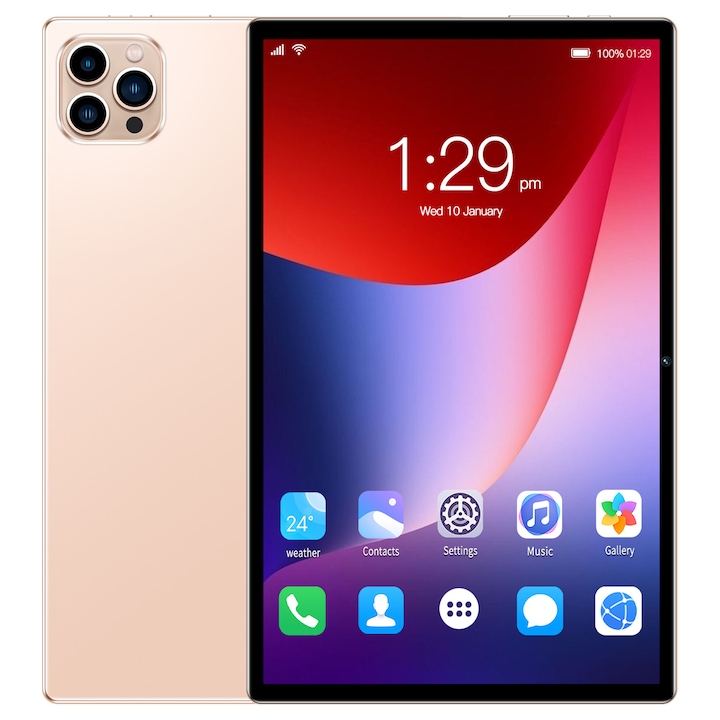Tableta 10 inci, Android 13, MUMOYAN, Cu SIM, 12GB RAM, 128GB ROM, 1280x800 IPS, Camera dubla, Baterie de 6000mAh, Aur