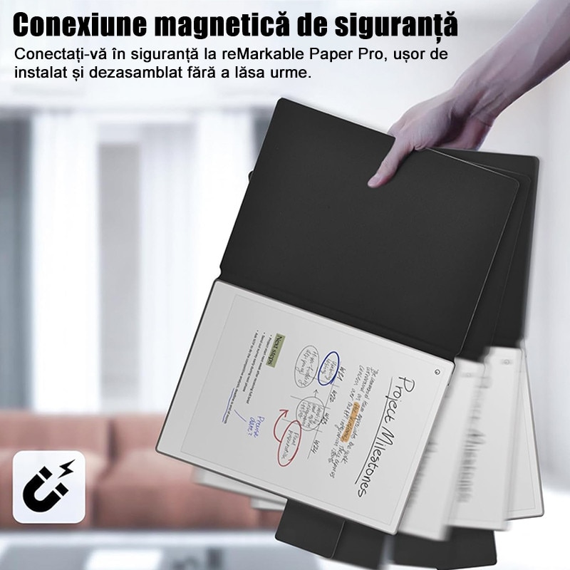 Husa tableta Rqiurpn pentru Remarkable Paper Pro 11.8", Design magnetic, Slim, Usor, Auto sleep/wake, Negru