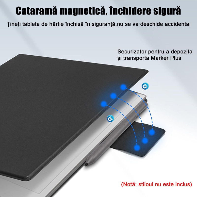 Husa tableta Rqiurpn pentru Remarkable Paper Pro 11.8", Design magnetic, Slim, Usor, Auto sleep/wake, Negru