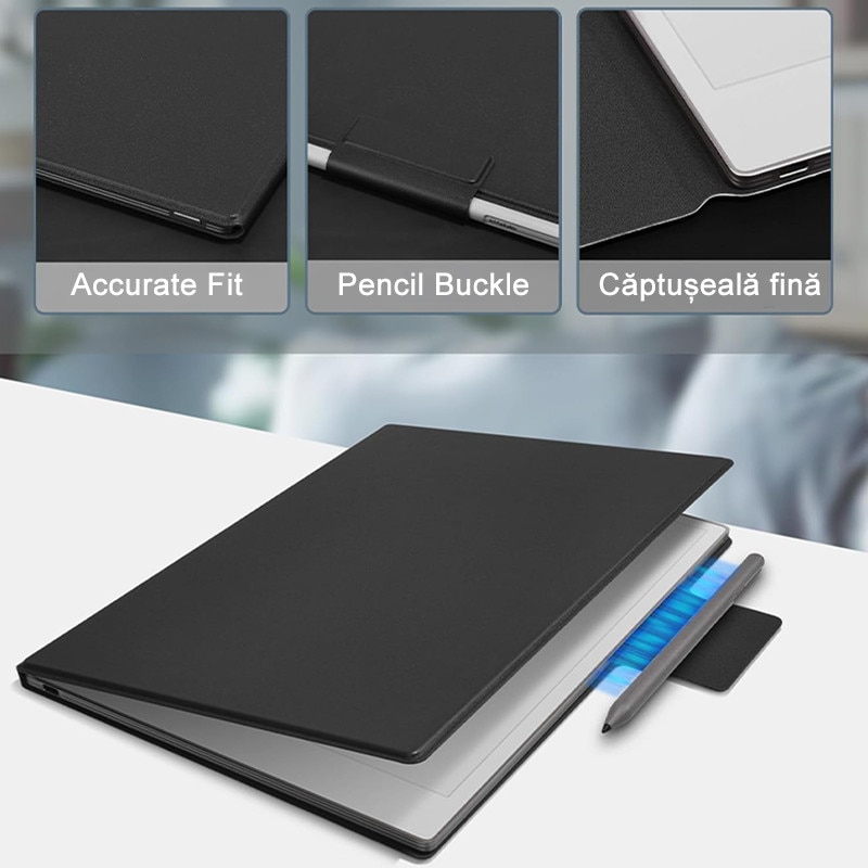 Husa tableta Rqiurpn pentru Remarkable Paper Pro 11.8", Design magnetic, Slim, Usor, Auto sleep/wake, Negru