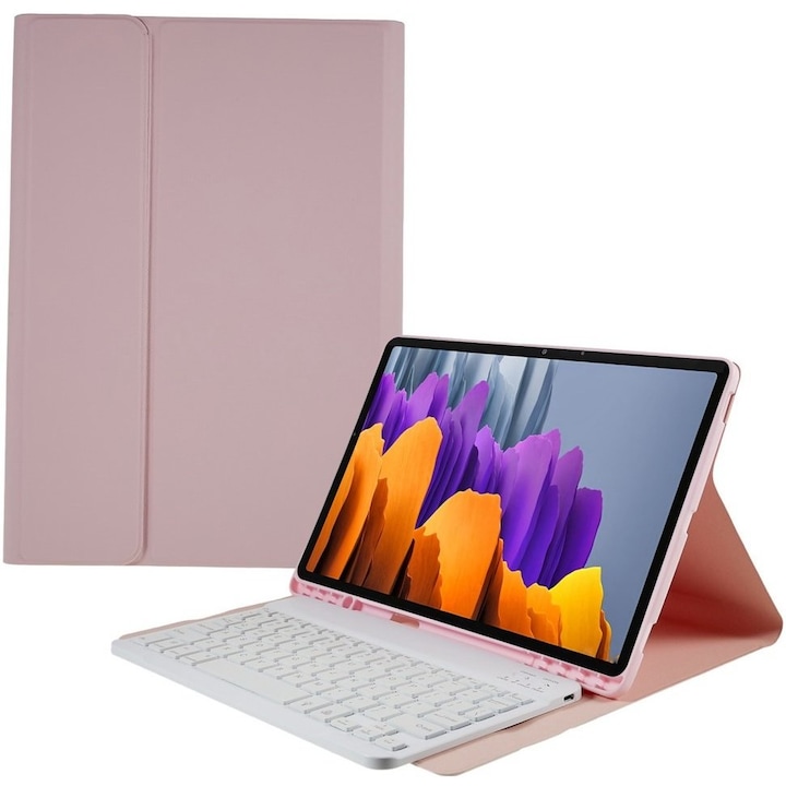 Husa tableta cu tastatura, XGSM, Pentru Galaxy Tab S7+ Plus / S8+ Plus /S7 FE T730 T733, Slot stilou, Roz