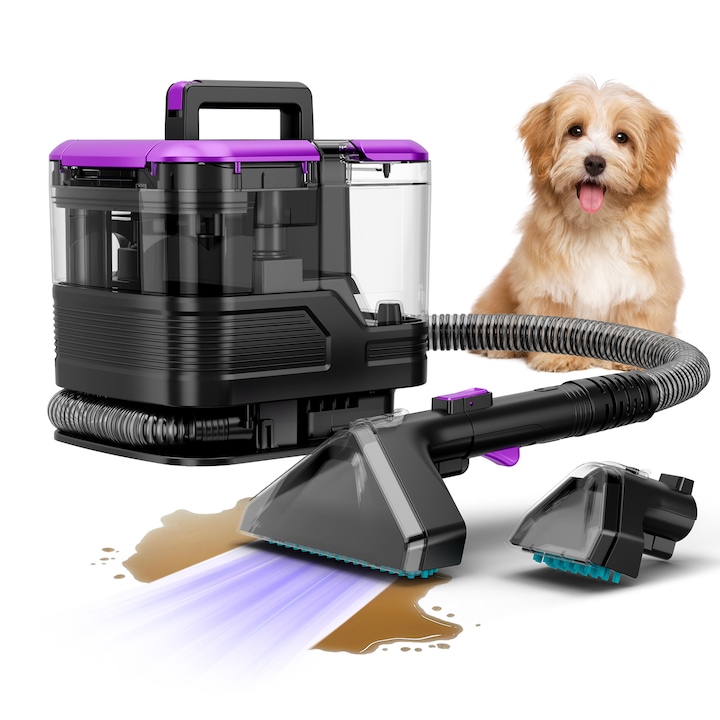 Aspirator profesional cu spalare Keyyet Carpet Cleaner SU7, 600W, putere aspirare 18000pa, rezervor apa 2L, Injectie-Extractie, Curatator de pete textile, saltele, covoare, tapiterii, mocheta, violet