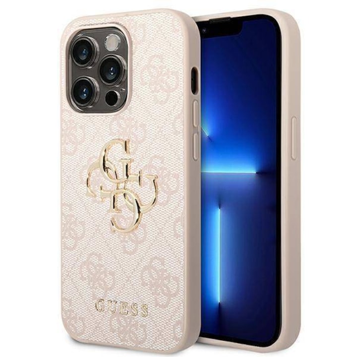 Husa de protectie Guess cu logo metalic PU 4G pentru iPhone 14 Pro Max, Roz
