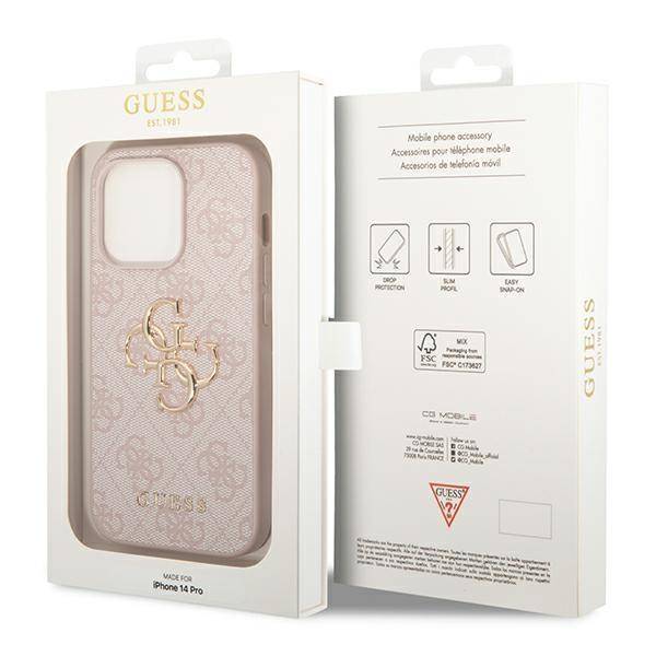 Husa de protectie Guess cu logo metalic PU 4G pentru iPhone 14 Pro Max, Roz