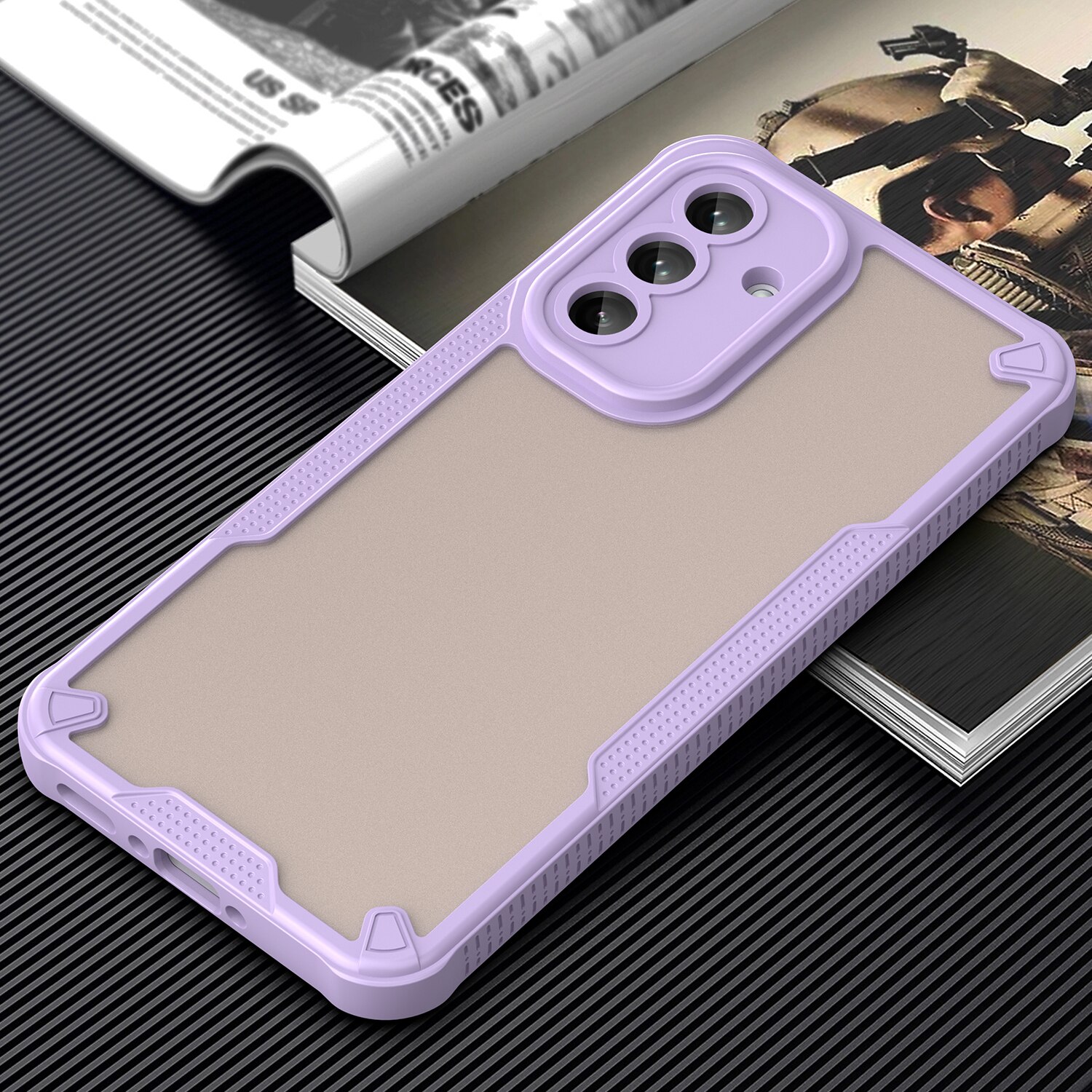 Husa telefon, pentru Samsung Galaxy A56 5G Armura de ulei confortabil TPU impermeabil + PC moale Semi-translucentmatte simt, Violet, Transparent