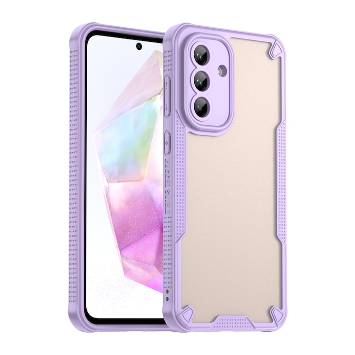 Husa telefon, pentru Samsung Galaxy A56 5G Armura de ulei confortabil TPU impermeabil + PC moale Semi-translucentmatte simt, Violet, Transparent