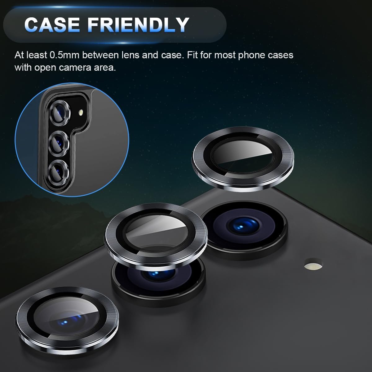 Set 3 folii protectie camera telefon MDUG, aluminiu, sticla 9H, negru, pentru Samsung Galaxy S24