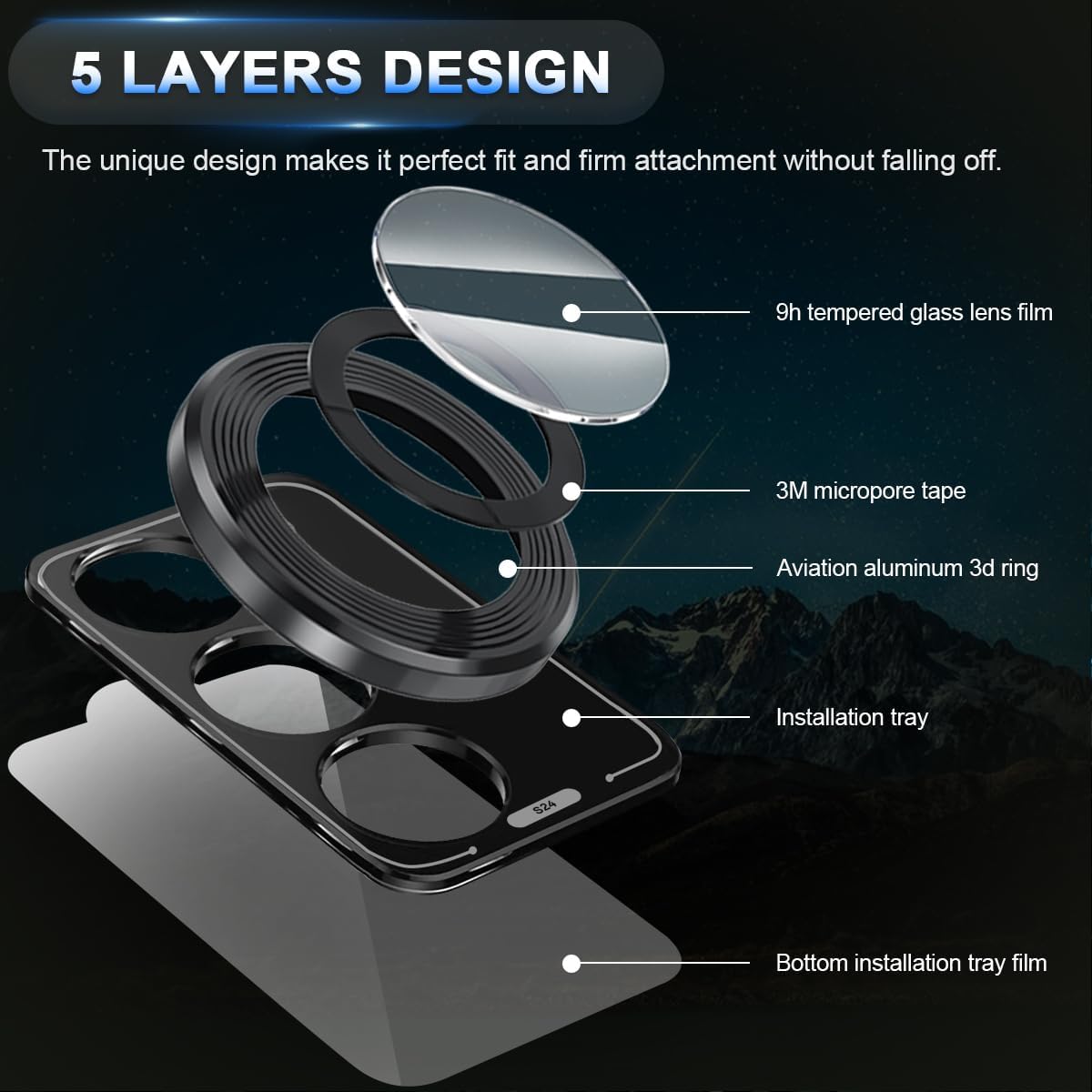 Set 3 folii protectie camera telefon MDUG, aluminiu, sticla 9H, negru, pentru Samsung Galaxy S24