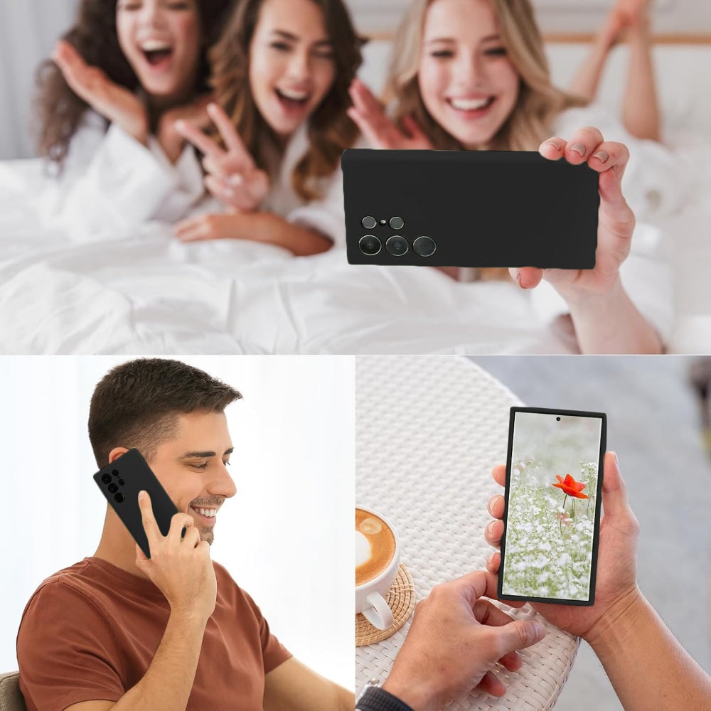 Husa CASEY STUDIOS™ compatibila cu Samsung Galaxy S23 Ultra, Soft Silicone Premium, Microfibra in Interior, pentru Incarcare Wireless, Margini Ridicate pentru Protectia Ecranului si a Camerelor, Ultra Slim, Negru
