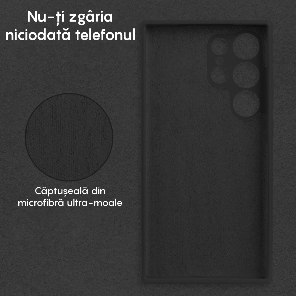 Husa CASEY STUDIOS™ compatibila cu Samsung Galaxy S23 Ultra, Soft Silicone Premium, Microfibra in Interior, pentru Incarcare Wireless, Margini Ridicate pentru Protectia Ecranului si a Camerelor, Ultra Slim, Negru
