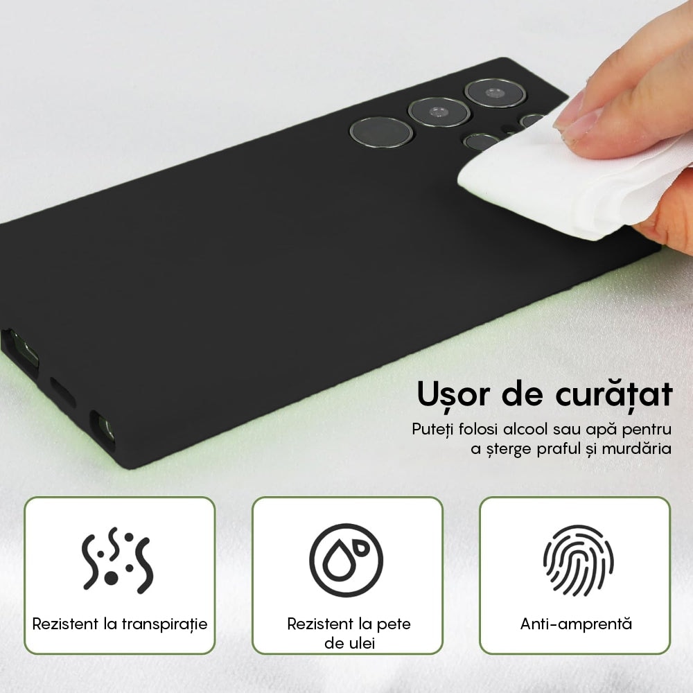 Husa CASEY STUDIOS™ compatibila cu Samsung Galaxy S23 Ultra, Soft Silicone Premium, Microfibra in Interior, pentru Incarcare Wireless, Margini Ridicate pentru Protectia Ecranului si a Camerelor, Ultra Slim, Negru