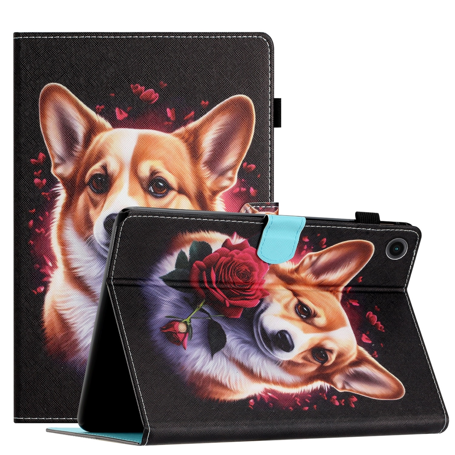 Husa tableta pentru Huawei MatePad T10 / T10s / Enjoy Tablet 2 / Honor Pad 6 / X6 (Corgi), piele PU, cusaturi colorate, design tip carte, suport, acces complet la porturi, albastru NdrFcShort inchis