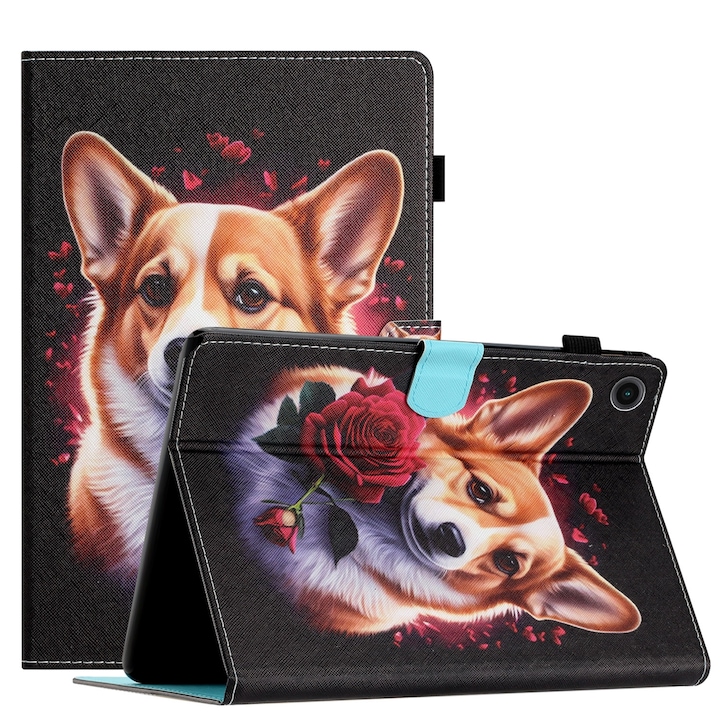 Husa tableta pentru Huawei MatePad T10 / T10s / Enjoy Tablet 2 / Honor Pad 6 / X6 (Corgi), piele PU, cusaturi colorate, design tip carte, suport, acces complet la porturi, albastru NdrFcShort inchis