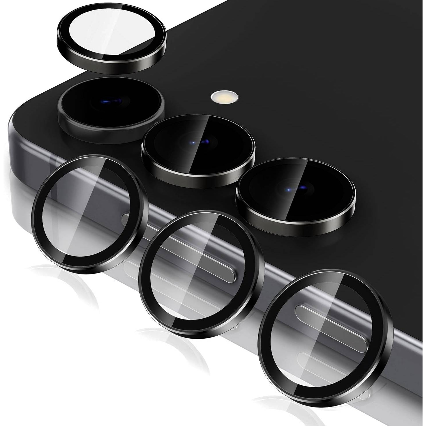 Folie Protectie Camera pentru Samsung Galaxy S23 Plus, Sticla Securizata, Duritate 9H, Kit Instalare, Ultra Slim, 3 bucati, Aluminiu, Negru