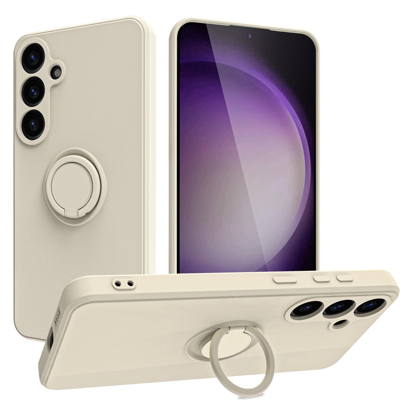 Husa telefon, pentru Samsung Galaxy A55 5G Silicon lichid Margini flexibile Anti-zgarieturi si inel circular rezistent la socuri， Alb crem