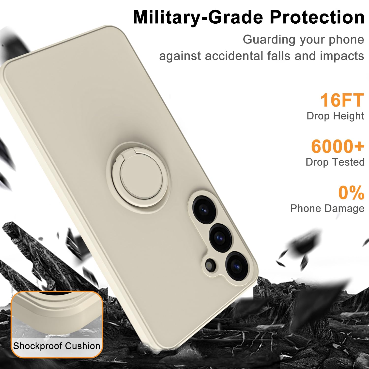 Husa telefon, pentru Samsung Galaxy A55 5G Silicon lichid Margini flexibile Anti-zgarieturi si inel circular rezistent la socuri， Alb crem