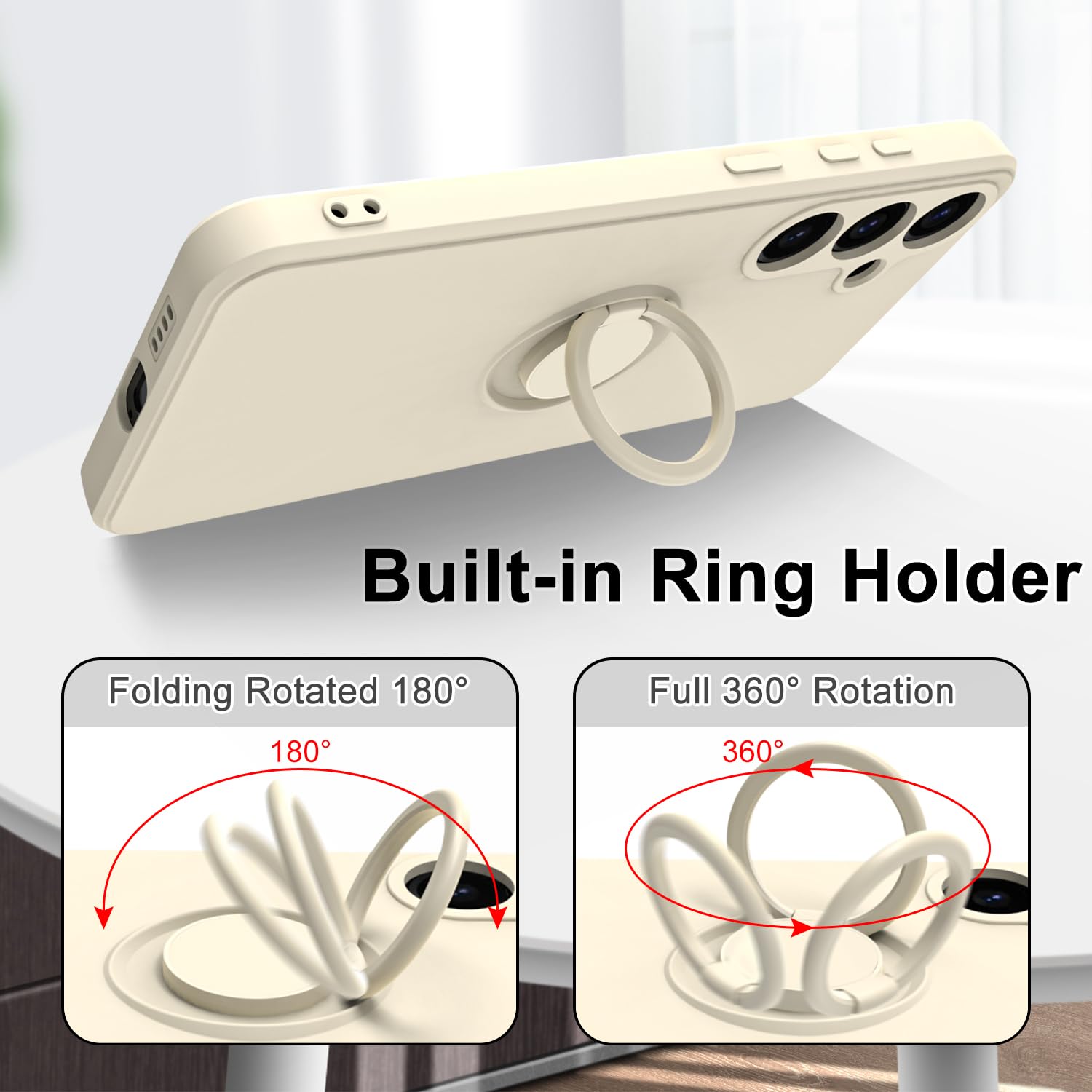 Husa telefon, pentru Samsung Galaxy A55 5G Silicon lichid Margini flexibile Anti-zgarieturi si inel circular rezistent la socuri， Alb crem