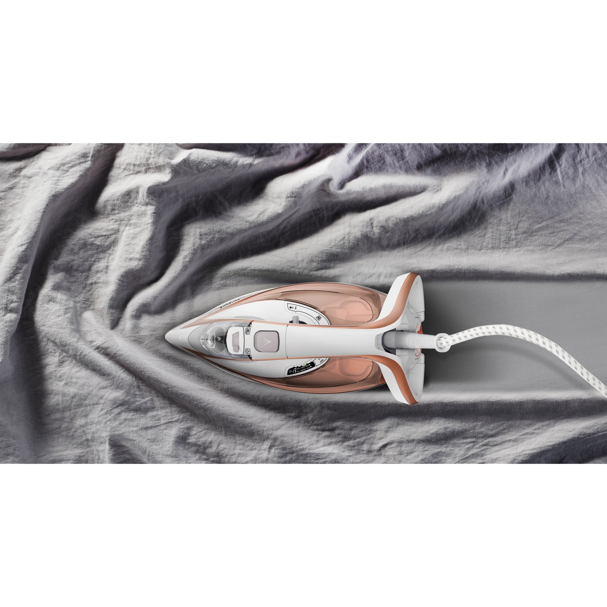RESIGILAT: Fier de calcat Tefal Turbo Anti-Calc FV5697E1, 3000W, jet abur 270 g/min, abur variabil 0-50 g/min, colector anticalcar, oprire automata, alb/roz