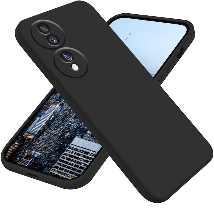 Husa de Protectie, Flippy, pentru Honor 70, Liquid Silicone, cu Microfibra pe Interior, Protectie Antisoc, Compatibil Incarcare Wireless, Negru