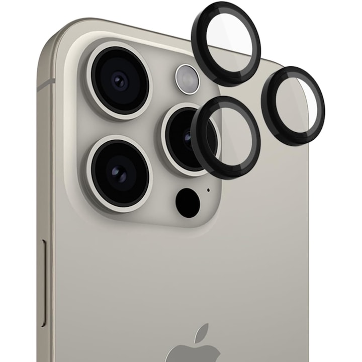Set folii protectie camera, PCS, compatibila cu iPhone 15 Plus, negru
