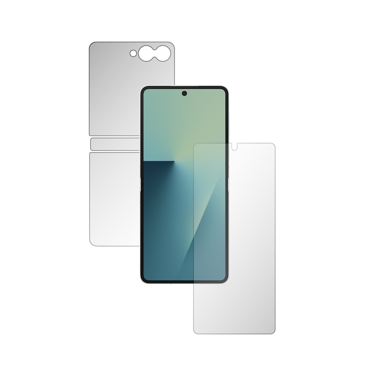 Set 2X Folii de Protectie Full-Body Folie24, pentru Samsung Galaxy Z Flip7, Acoperire Simple, Ecran + Spate, 1 Set Ultra-Clear + 1 Set Mate, Adezive, Flexibile cu Auto Regenerare