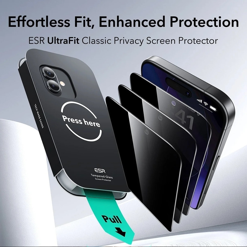 Folie pentru iPhone 17 / iPhone 16 Pro (set 3) - ESR Privacy Tempered Glass UltraFit - Black
