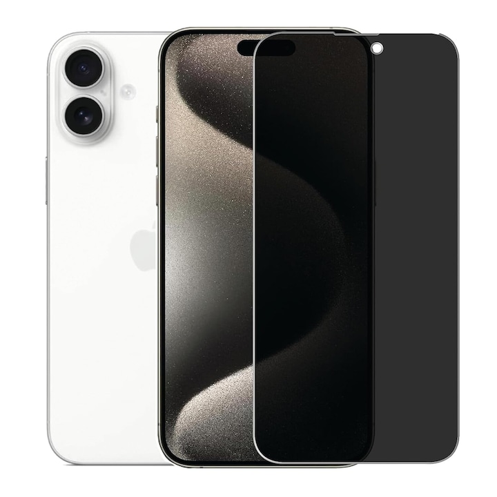 Folie din sticla privacy pentru iPhone 16 GLASS PRO+ margini negre