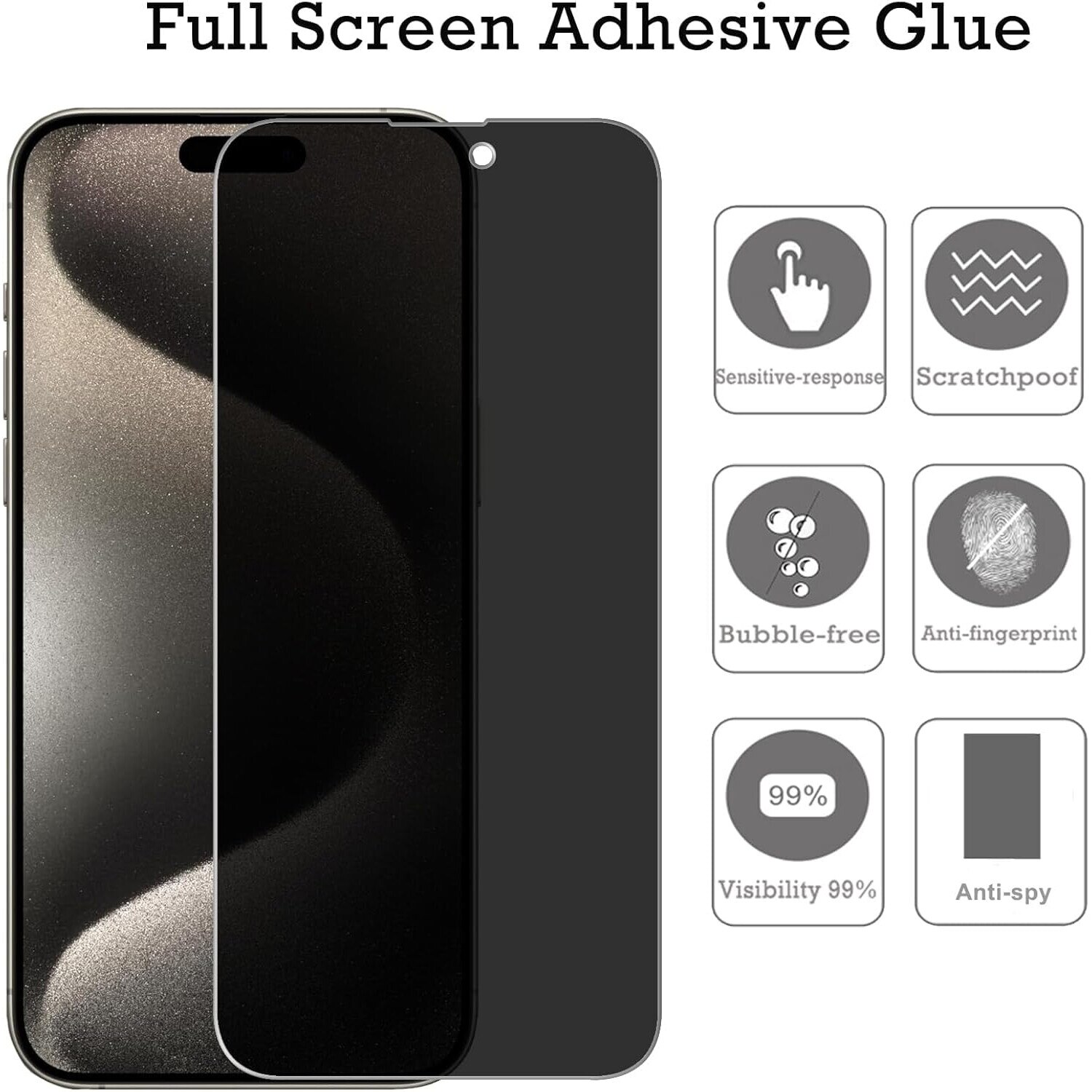 Folie din sticla privacy pentru iPhone 16 GLASS PRO+ margini negre