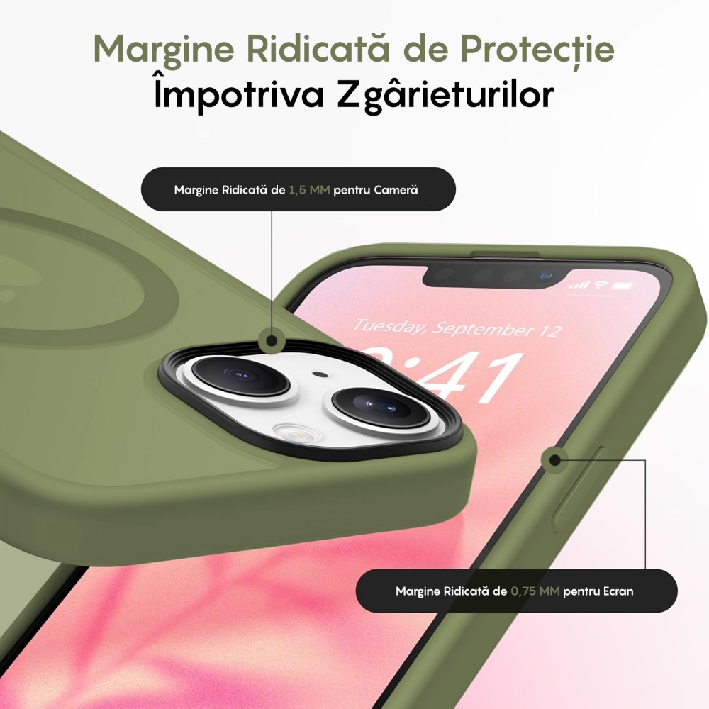 Husa compatibila cu Incarcare Magsafe pentru Apple iPhone 14, CASEY STUDIOS™, de Protectie, Slim, pentru Incarcare Wireless, Margini Ridicate pentru Protectia Ecranului si a Camerelor, Verde