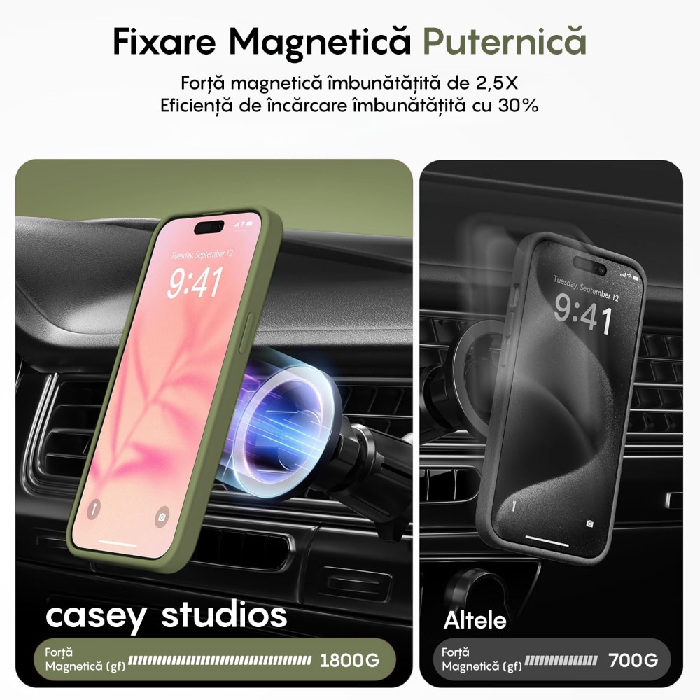 Husa compatibila cu Incarcare Magsafe pentru Apple iPhone 14, CASEY STUDIOS™, de Protectie, Slim, pentru Incarcare Wireless, Margini Ridicate pentru Protectia Ecranului si a Camerelor, Verde