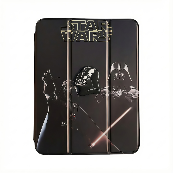Husa Smart Cover pentru iPad 10 10.9" (2022) / iPad 11 11" (2025), Design Star Wars Darth Vader 3D cu Figurina in Relief, Stand Pliabil, Slot pentru Pen, Protectie Anti-soc, Negru