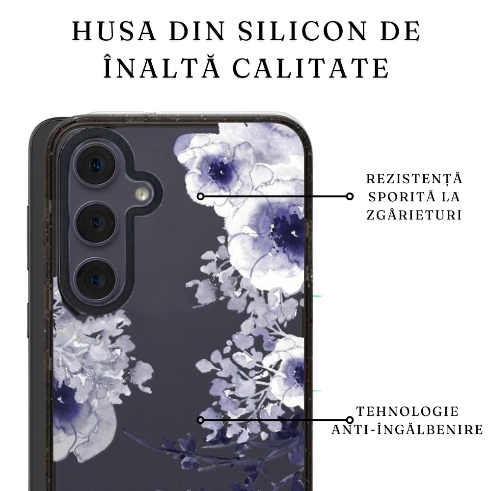 Husa FlowerPop pentru Samsung Galaxy S23 FE, Design fantasy cu flori si confetti, Silicon anti-alunecare, Margini ridicate pentru protectie suplimentara, Anti-zgrieturi si anti-amprente, Multicolor
