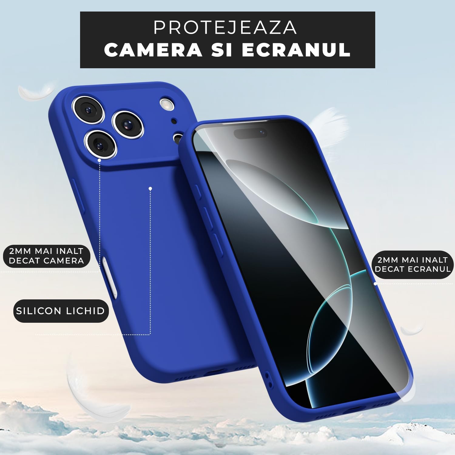 Husa pentru iPhone 17 Pro Max DaDen®, Ultra Slim, Silicon, Calitate Premium, Interior din microfibra, Albastru