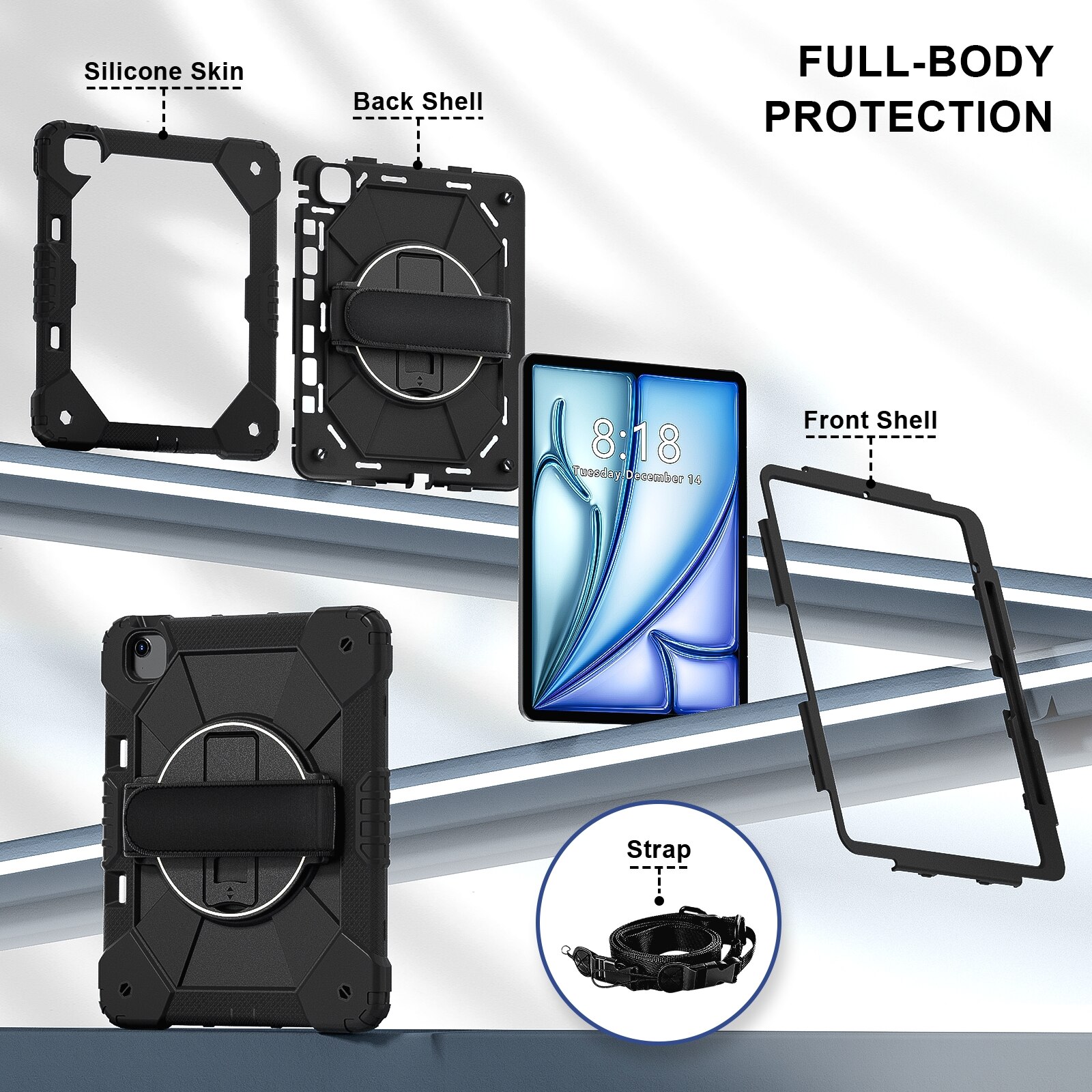 Husa tableta compatibila cu iPad Air 13, Hybrid PC Silicone, Negru
