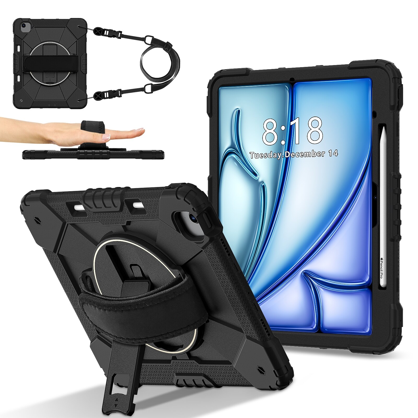 Husa tableta compatibila cu iPad Air 13, Hybrid PC Silicone, Negru