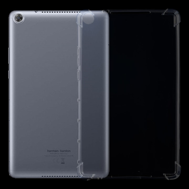 Husa tableta pentru Huawei Mediapad M5 Lite, silicon transparent, carcasa anti-soc, spate transparent, protectie completa, negru