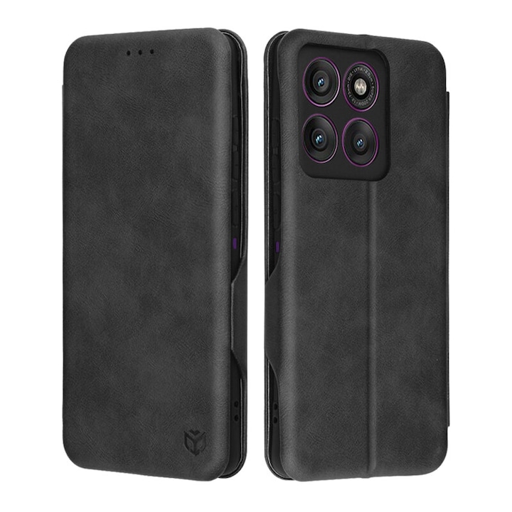 Husa pentru Motorola Edge 60 Pro, SKYDDAR INNOVATION, Safe Wallet tip carte din Piele Ecologica, Suport Carduri, Inchidere Magnetica, Negru, set cu sticker
