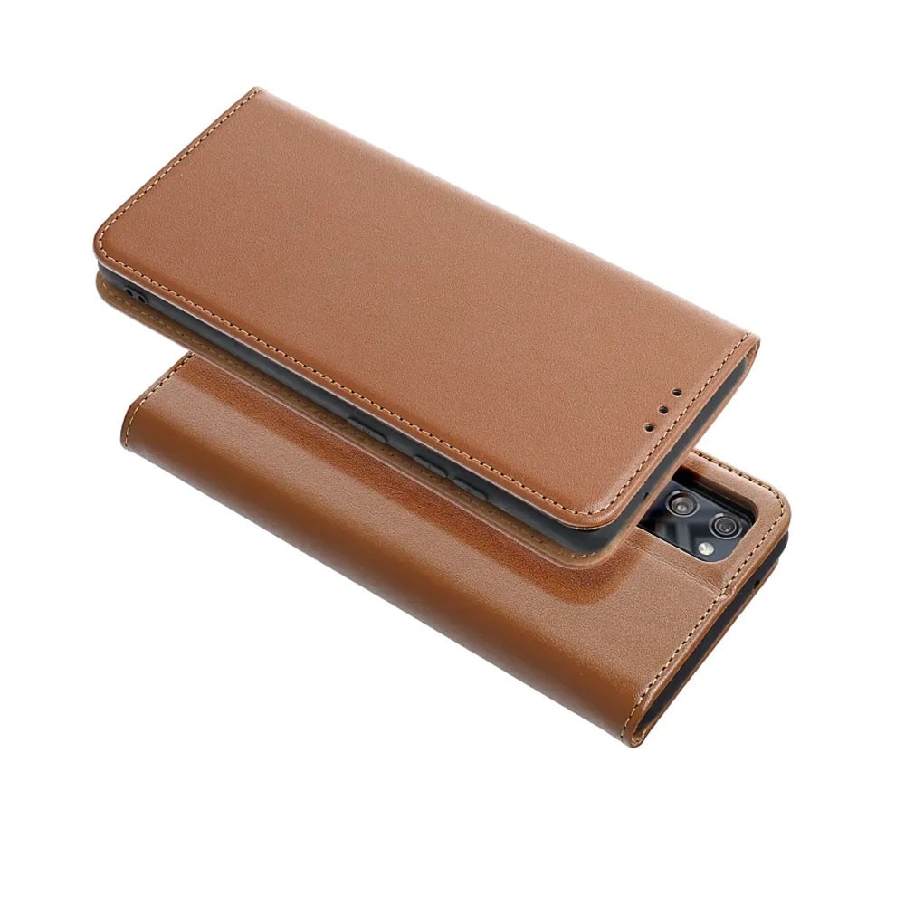 Husa Flip Piele Naturala compatibila cu Samsung Galaxy A55, Durabila, Premium Materials, Suport card, Calitate superioara, Functie de stand, Inchidere magnetica, Maro