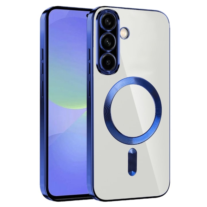 Husa pentru Samsung Galaxy A36 5G / Galaxy A56 5G, SKYDDAR INNOVATION, Luxury Shield Magsafe, Protectie Antisoc, Albastru, set cu sticker