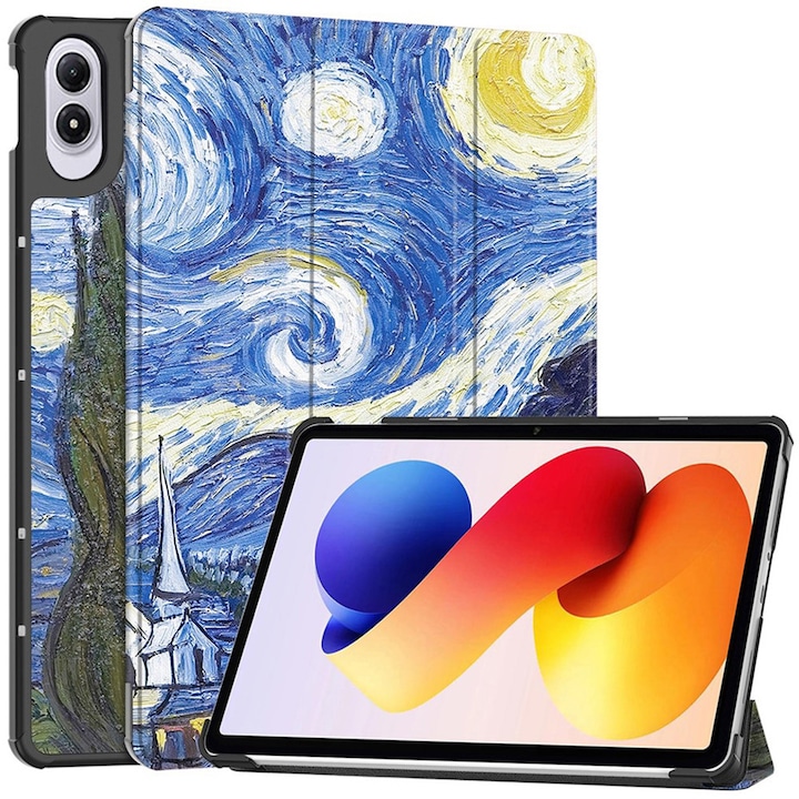 Husa tableta pentru Xiaomi Redmi Pad 2 Pro, SKYDDAR INNOVATION, cu suport Multi-Unghi si functie Sleep/Wake, FoldPro, Starry night, set cu sticker