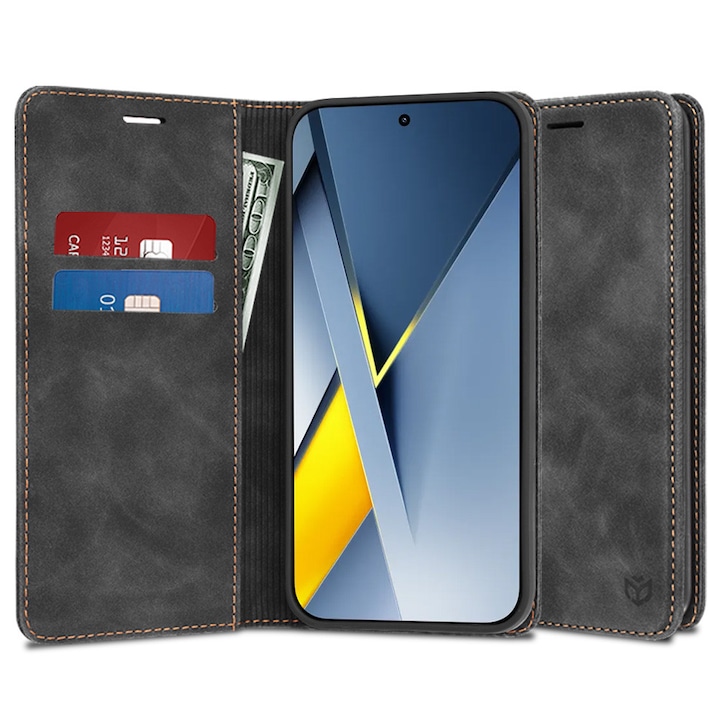 Husa pentru Xiaomi Poco F8 Pro DaDen® Tip Carte, Confy Cover, Suport card, Functie de Stand si Inchidere Magnetica, Protectie Sporita, Piele ecologica, Negru
