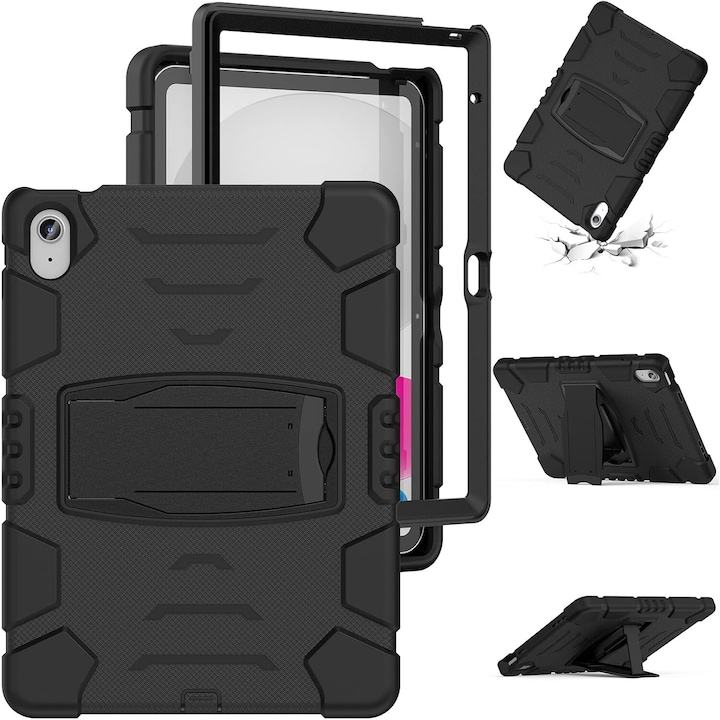 Husa Shockproof Armor pentru Samsung Galaxy Tab A8 (X200/X205), 10.5", Sigloo, stand Built-in, Protectie 360, Negru