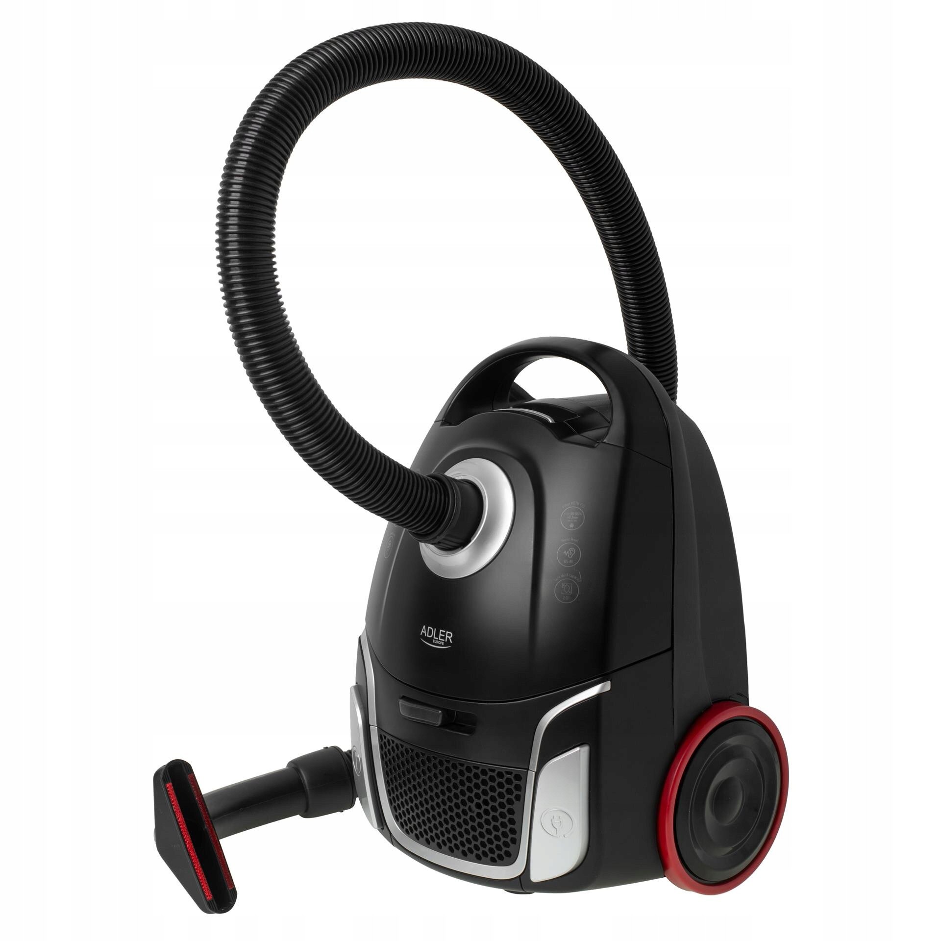 Aspirator cu sac, ADLER, AD 7054, filtrare HEPA, putere de aspiratie 17000 Pa, capacitate 2.6 litri, raza de actiune 9 m, Negru