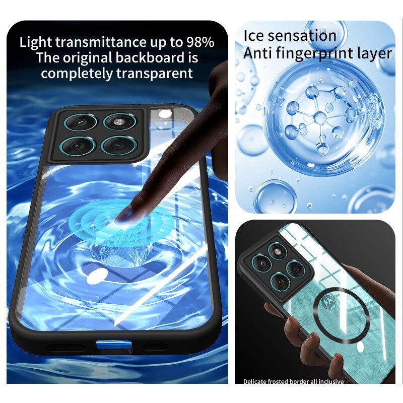 Husa magnetica, Silicon, compatibila cu Motorola Edge 60 Fusion, incarcare wireless, set protectie ecran sticla securizata, negru/transparent