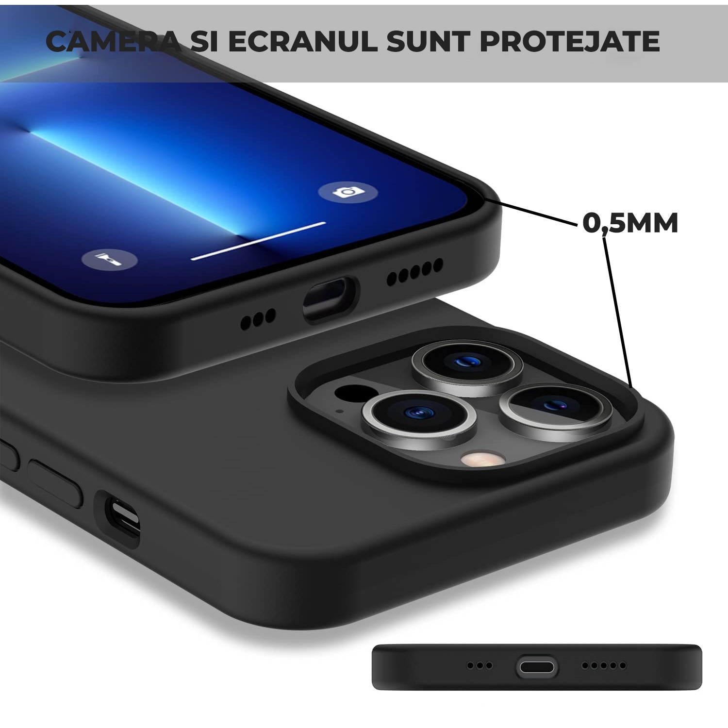 Husa pentru iPhone 16 Pro Max DaDen®, Ultra Slim, Silicon, Calitate Premium, Interior din microfibra, Negru