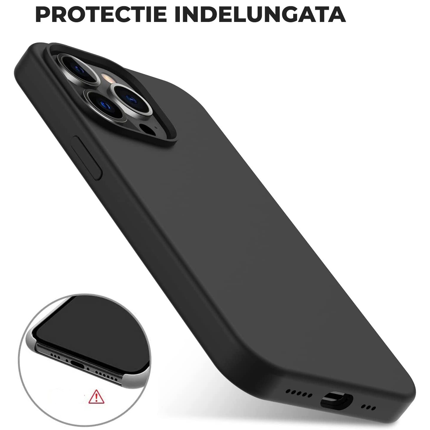 Husa pentru iPhone 16 Pro Max DaDen®, Ultra Slim, Silicon, Calitate Premium, Interior din microfibra, Negru