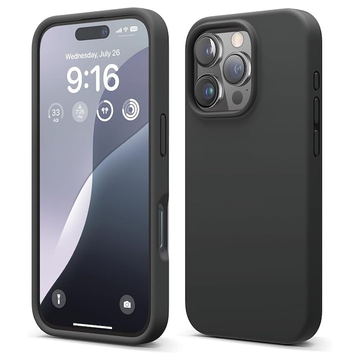 Husa pentru iPhone 16 Pro Max DaDen®, Ultra Slim, Silicon, Calitate Premium, Interior din microfibra, Negru