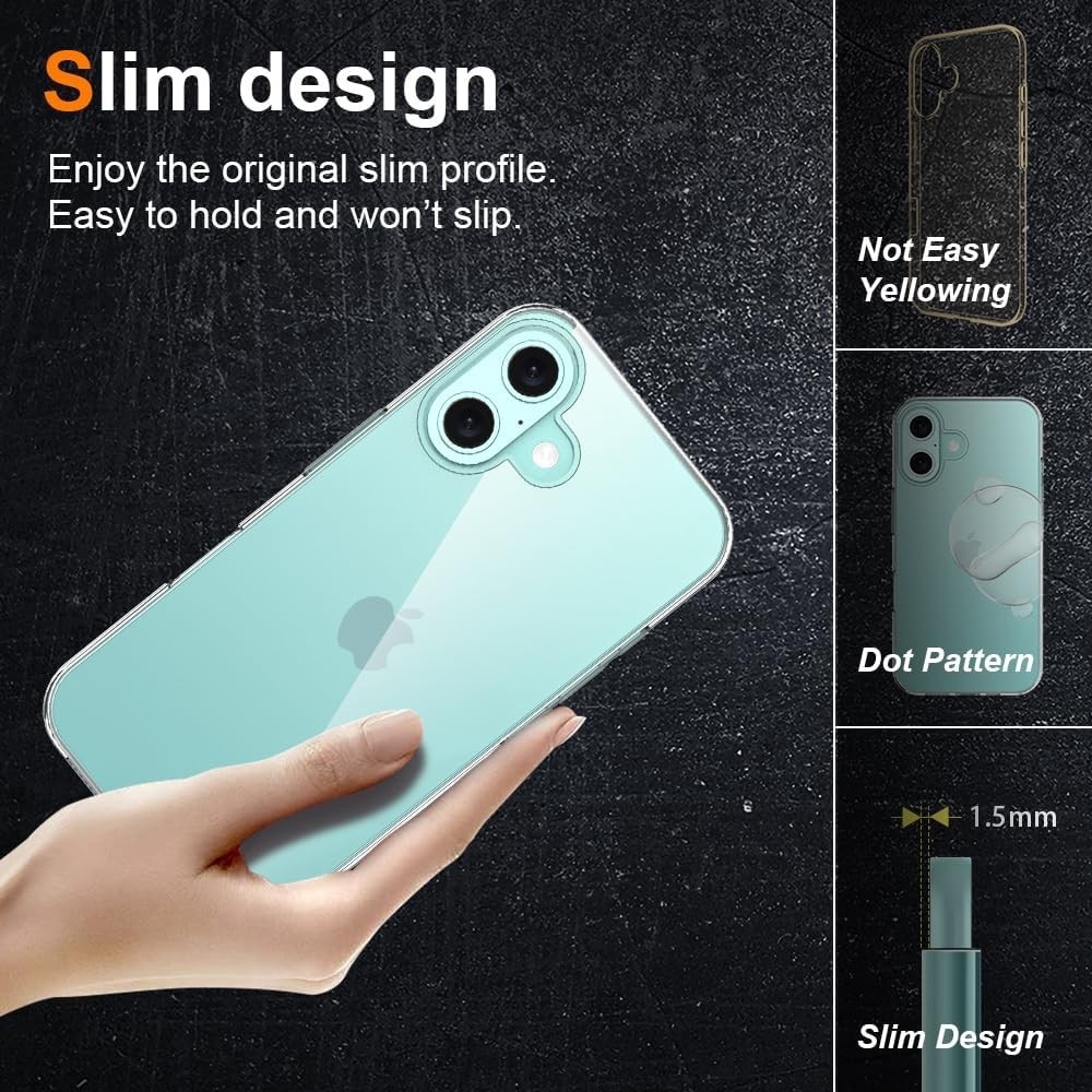 Husa de Protectie din Silicon, pentru Apple iPhone 16 Plus, PC, Antisoc, Rezistenta la Impact, Transparenta