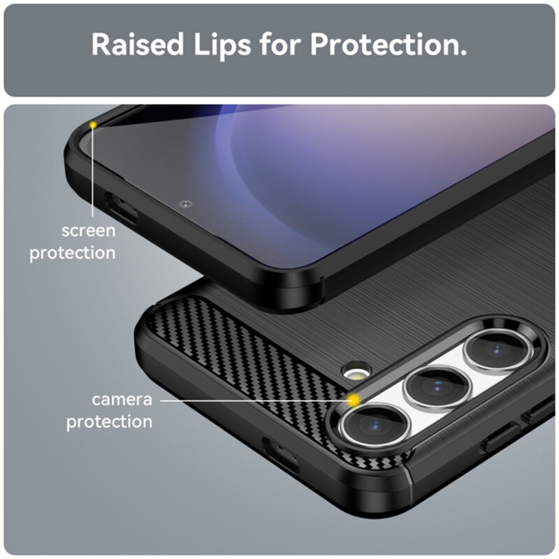 Husa protectie Mat-Tech compatibila cu Samsung Galaxy S24 FE, Textura Carbon, Finisaj Mat, Anti-Shock, Rezistenta la impact, Negru
