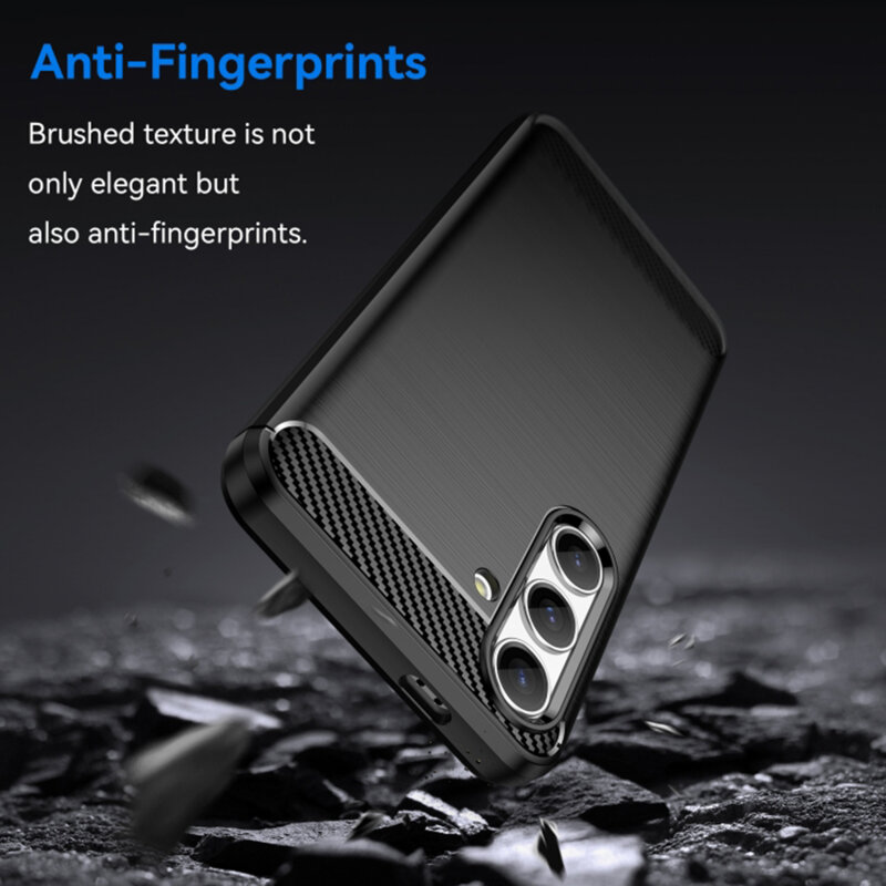 Husa protectie Mat-Tech compatibila cu Samsung Galaxy S24 FE, Textura Carbon, Finisaj Mat, Anti-Shock, Rezistenta la impact, Negru